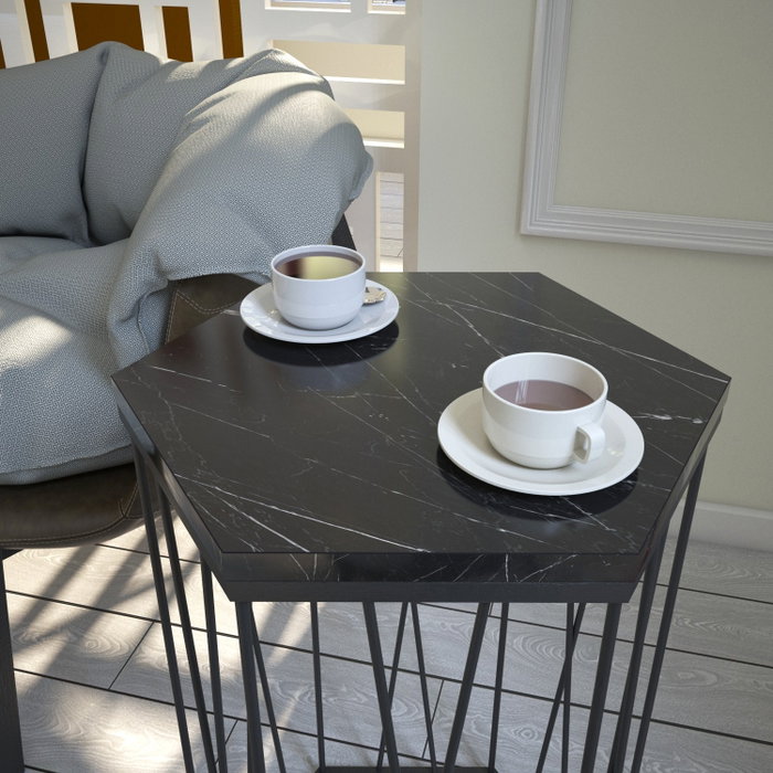 Hanah Home Mesa Auxiliar Mármol y Negro 40x35x62 cm