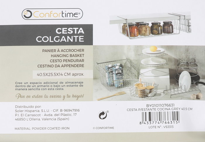 Confortime Cesta para Estante de Cocina Grey 40.5 cm (12 Unidades)