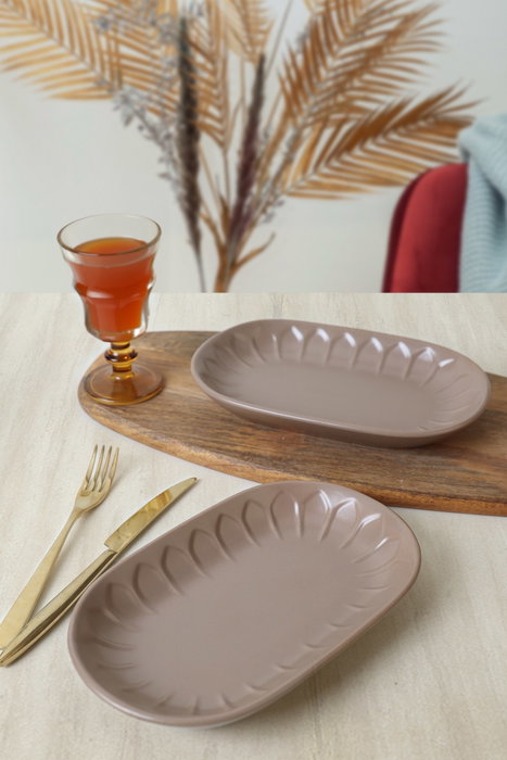 Hermia X00017601 Juego de Platos de Gres Cerámico Beige 25x15cm (2 Piezas) Duraderos y Elegantes para Comidas Diarias y Especiales