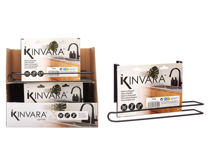 Kinvara Soporte Negro Metal para Rollo de Cocina 34.5 x 18.5 x 9.5 cm (Set de 8)