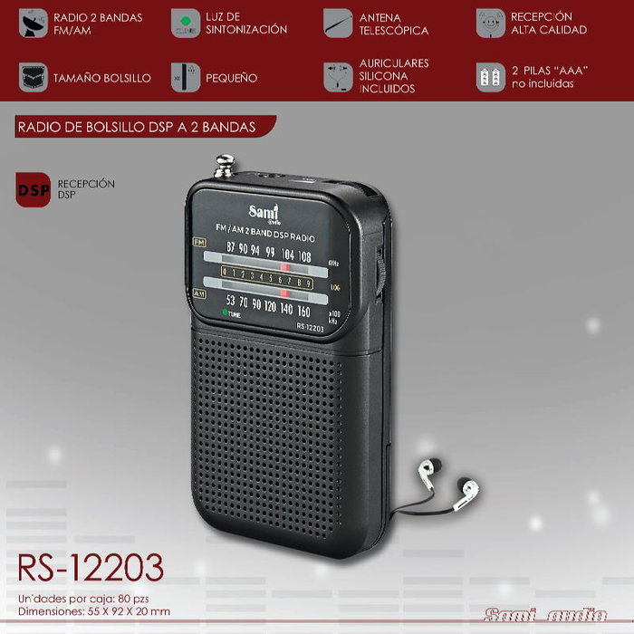 SAMI RADIO SAMI NEGRO - Radio Portátil Mini con Auricular, Recepción HQ de 2 Bandas (AM/FM)