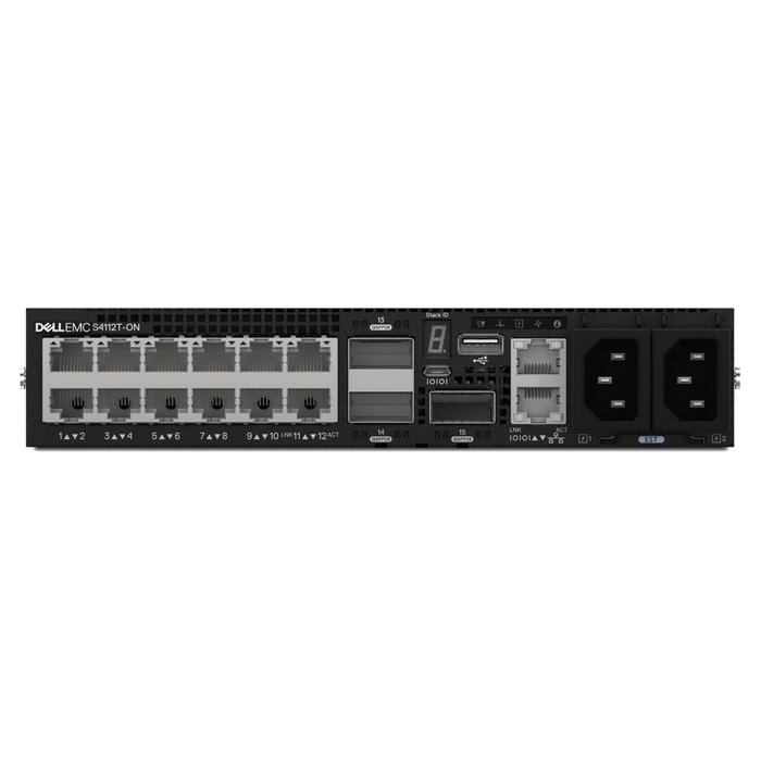 DELL EMC Switch S4112T 12 x 10GBaseT 3 x 100GbE QSFP28 IO to FAN 2 x AC PSU OS10 DELL EMC Switch S4112T 12 x 10GBaseT 3 x 100GbE QSFP28 IO to FAN 2 x AC PSU OS10