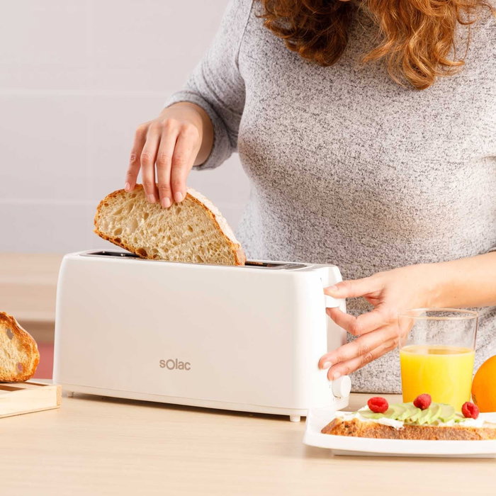Solac Tostadora Buon Giorno, Modelo TL5418 (S96006300), Tostador de 1 Ranura Larga para 2 Rebanadas, 800 W, 6 Niveles de Tostado, Blanco
