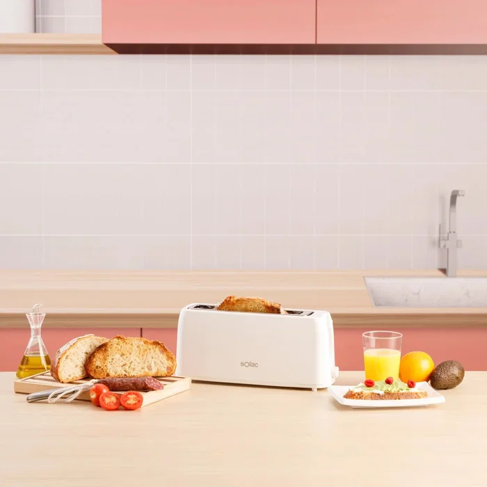 Solac Tostadora Buon Giorno, Modelo TL5418 (S96006300), Tostador de 1 Ranura Larga para 2 Rebanadas, 800 W, 6 Niveles de Tostado, Blanco