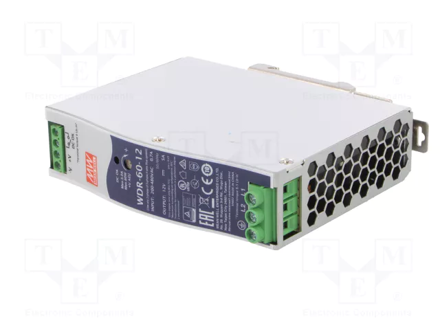 MEAN WELL WDR-60-12 Fuente de alimentación de impulso de 60W, 12VDC, 5A
