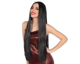 Morena Peluca Larga Lisa de 80 cm, 160 gr, Flequillo Elegante y Caída Recta para Halloween y Fiestas de Fantasía