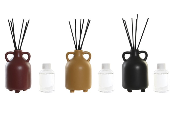 DKD Home Decor Ambientador Mikado Gres con Jarrón y Varillas, 100 ml, Surtido de 3 Colores, Pack de 6 unidades