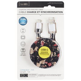 Be Mix Cable USB Tipo C Carga Rápida 3A con Recubrimiento de Tela Estampada Floral 1 Metro
