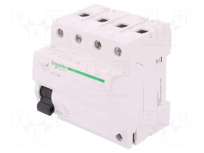SCHNEIDER ELECTRIC Interruptor diferencial ACTI9 RCD 4 polos 40A 30mA SCHNEIDER ELECTRIC Interruptor diferencial ACTI9 RCD 4 polos 40A 30mA