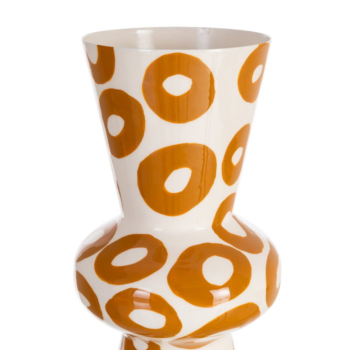 Jarrón Blanco-Mostaza Metal Decoración 11 X 11 X 28 cm