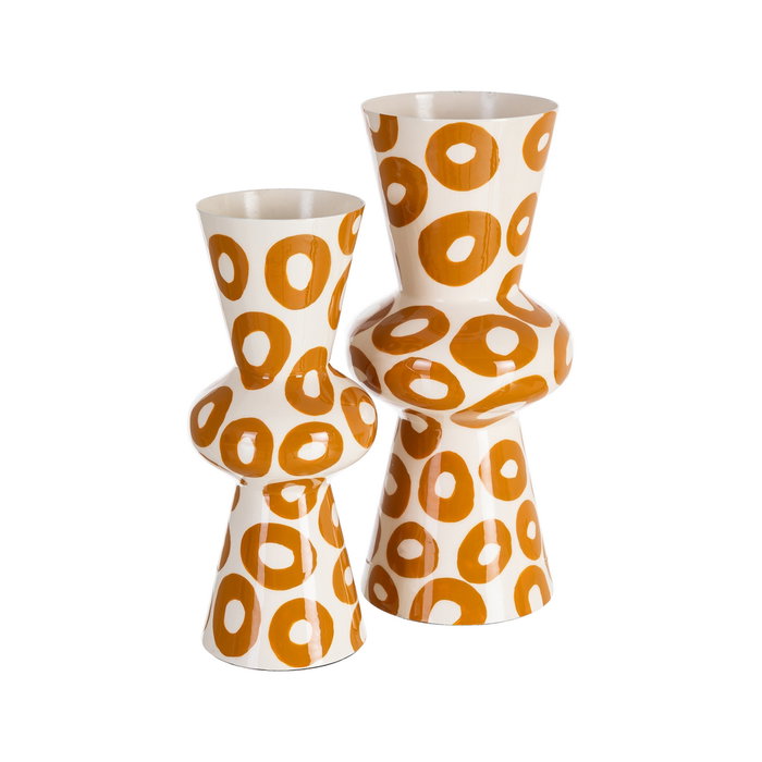 Jarrón Blanco-Mostaza Metal Decoración 11 X 11 X 28 cm