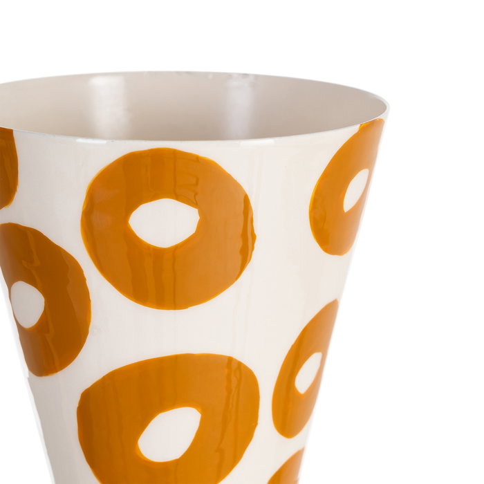 Jarrón Blanco-Mostaza Metal Decoración 11 X 11 X 28 cm