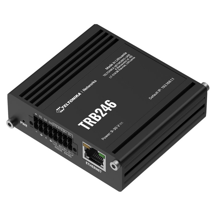 Teltonika TRB246 Gateway IoT Industrial 4G LTE Cat4 1xRJ45 100Mbps Panel Carril DIN Negro