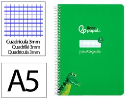 Liderpapel Cuaderno espiral A5 Pautaguía Tapa Dura 80 Hojas Papel 90gr Cuadro Pautado 3mm Verde