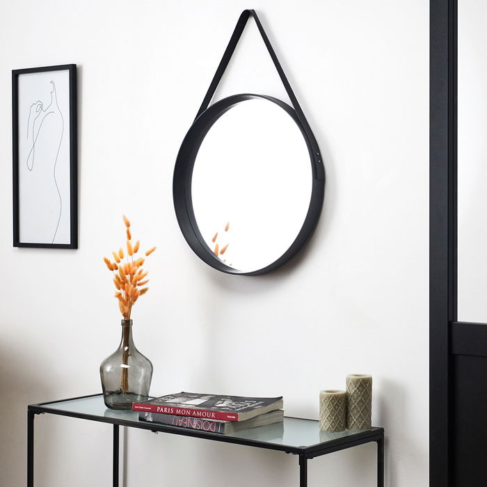 Home Deco Factory Espejo Barber Shop con Asa Negra diámetro 51,5 cm