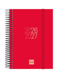 FINOCAM Agenda Escolar 2026-27 con Espiral y Tapa de Polipropileno Rojo