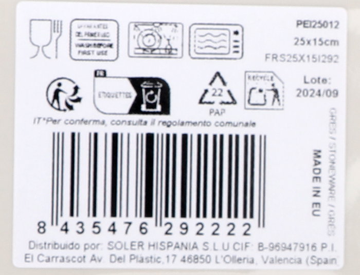 La Mediterranea Fuente Rectangular Peixe Elite Brillo 25 x 15 cm (18 Unidades)