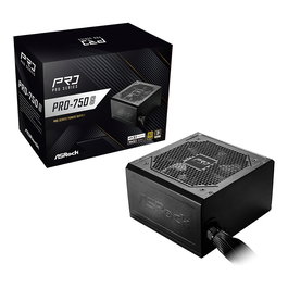 ASRock PRO-750G Fuente de Alimentación ATX 750W 80 Plus Gold, 100-240V, Certificación ATX 3.1, Ventilador 12cm, Color Negro