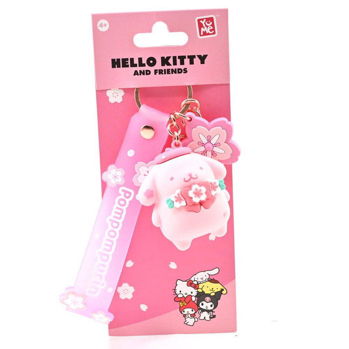 Sanrio Llavero Hello Kitty Sakura con 5 Diseños de Cerezos en Flor - PVC y Metal, Tamaño 7x17.5 cm