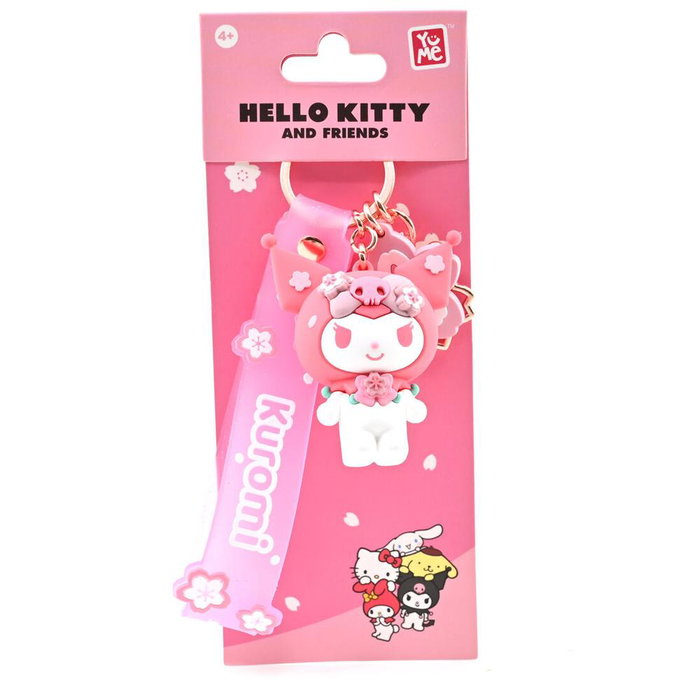 Sanrio Llavero Hello Kitty Sakura con 5 Diseños de Cerezos en Flor - PVC y Metal, Tamaño 7x17.5 cm