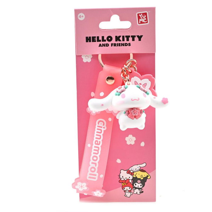 Sanrio Llavero Hello Kitty Sakura con 5 Diseños de Cerezos en Flor - PVC y Metal, Tamaño 7x17.5 cm