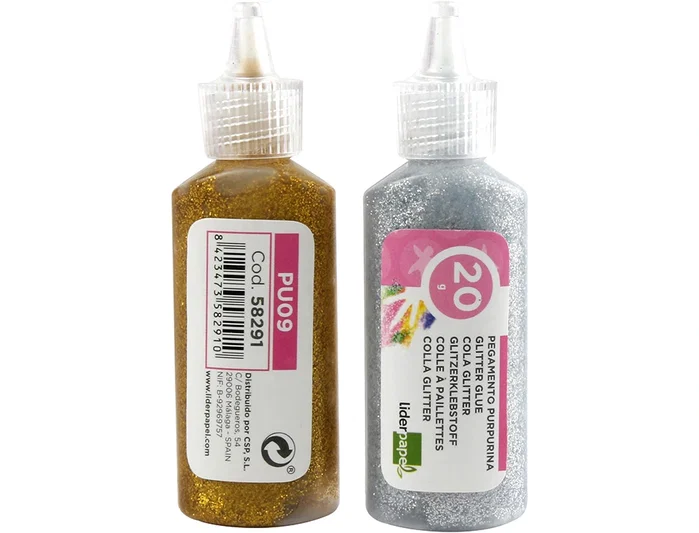 Liderpapel Purpurina con pegamento colores metálicos oro y plata 20 g