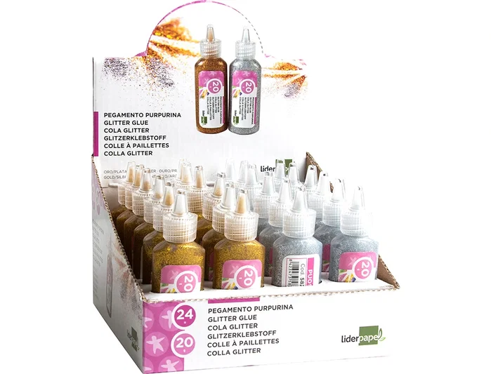 Liderpapel Purpurina con pegamento colores metálicos oro y plata 20 g