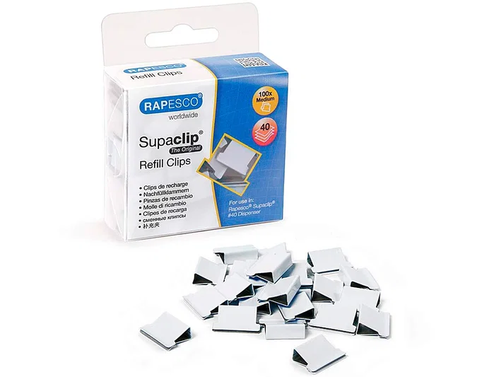 Rapesco Clips de Recarga, Capacidad 40 Hojas, Color Blanco, Caja de 100 Unidades, Material Metal Rapesco Clips de Recarga, Capacidad 40 Hojas, Color Blanco, Caja de 100 Unidades, Material Metal
