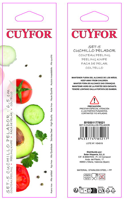 Prx Set de 5 Cuchillos de Cocina con Pelador - 16.3 cm (24 Unidades)