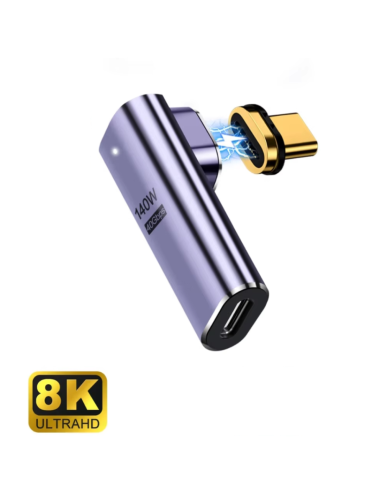 Ewent Adaptador Magnético USB-C EC1049 Púrpura 90° USB4 100W 8K