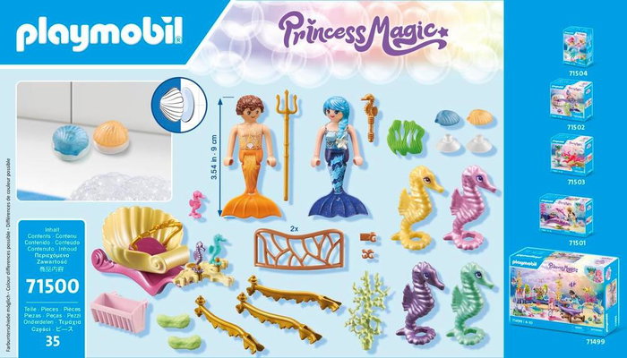 Playmobil Prinzessin Magia Set Sirena con Carruaje y Caballitos de Mar - Incluye 2 Figuras, 4 Caballitos de Mar Grandes y Accesorios para Niños +4 Años
