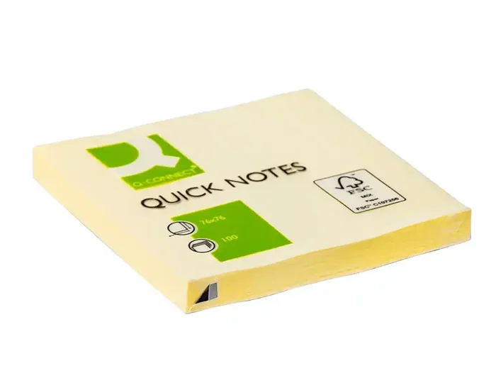 Q-connect Bloc de notas adhesivas quita y pon 76x76 mm con 100 hojas color amarillo