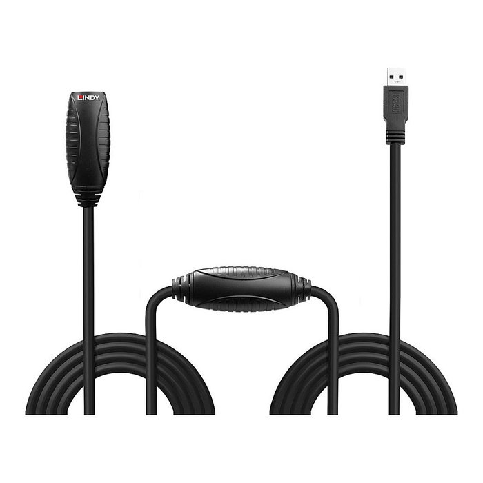 Lindy Cable de Extensión Activo USB 3.0 de 10 m, USB A Macho a USB A Hembra, Negro