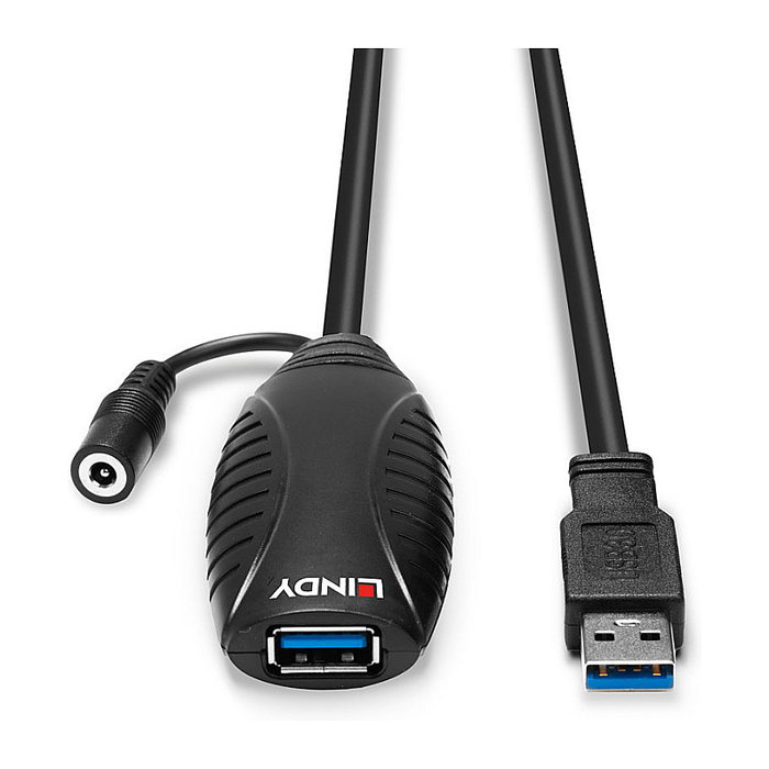 Lindy Cable de Extensión Activo USB 3.0 de 10 m, USB A Macho a USB A Hembra, Negro