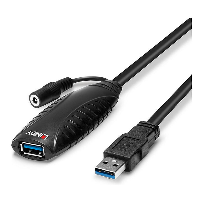 Lindy Cable de Extensión Activo USB 3.0 de 10 m, USB A Macho a USB A Hembra, Negro