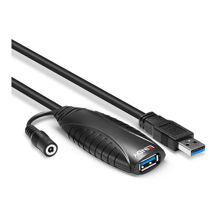 Lindy Cable de Extensión Activo USB 3.0 de 10 m, USB A Macho a USB A Hembra, Negro