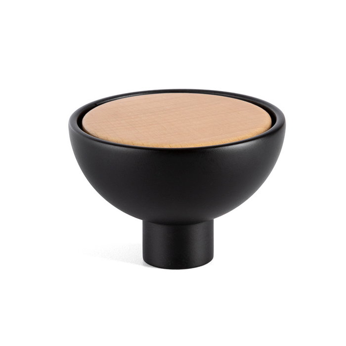 Viefe Pomo Bol Ø45mm Zamak/Madera Acabado Negro-Haya