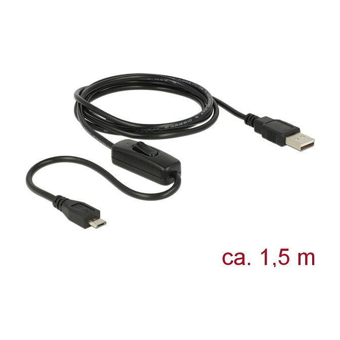 DeLOCK Cable USB 2.0 con interruptor, USB A a Micro-B, 1,5 m, Negro DeLOCK Cable USB 2.0 con interruptor, USB A a Micro-B, 1,5 m, Negro