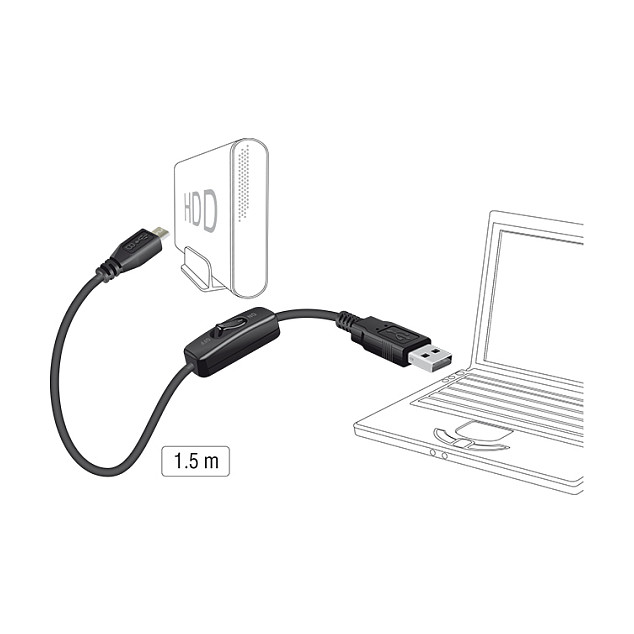DeLOCK Cable USB 2.0 con interruptor, USB A a Micro-B, 1,5 m, Negro DeLOCK Cable USB 2.0 con interruptor, USB A a Micro-B, 1,5 m, Negro