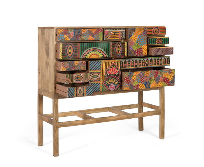 Giner y Colomer Consola Madera de Mango Pintada a Mano, 110x35.5cm