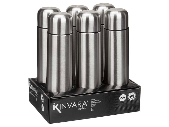 Kinvara Termo de Acero 1000 ml con Tapa, Aislamiento Térmico, 31.4 cm Alto x 8 cm Ancho x 8 cm Largo, Materiales SS201, PP y Silicona (Set de 12)
