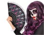 Abanico Negro con Calaveras Coloridas y Encaje para Día de los Muertos - Complemento para Disfraz de Catrina, Fiestas, Halloween