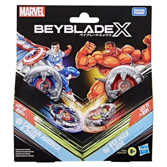 Beyblade X Multipack Top Capitán América 4-70 GB vs. Hulk Rojo 1-80 GB, a partir de 8 años Beyblade X Multipack Top Capitán América 4-70 GB vs. Hulk Rojo 1-80 GB, a partir de 8 años