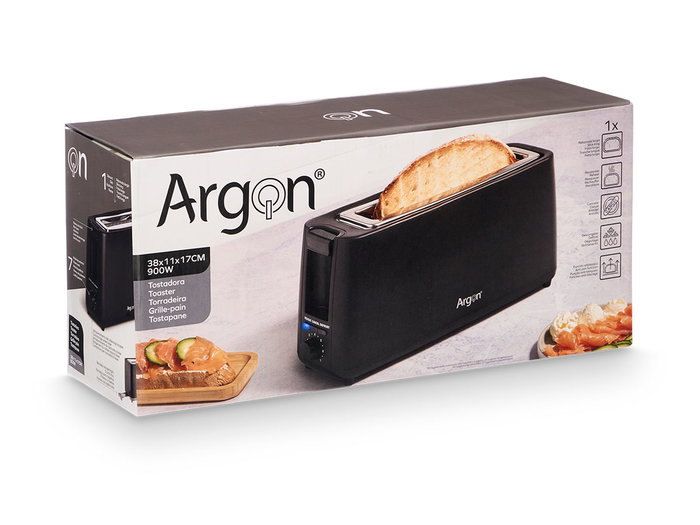 Argon Tostadora Simple Larga Negro Mate 900W 38 x 17 x 11 cm (Set de 6)