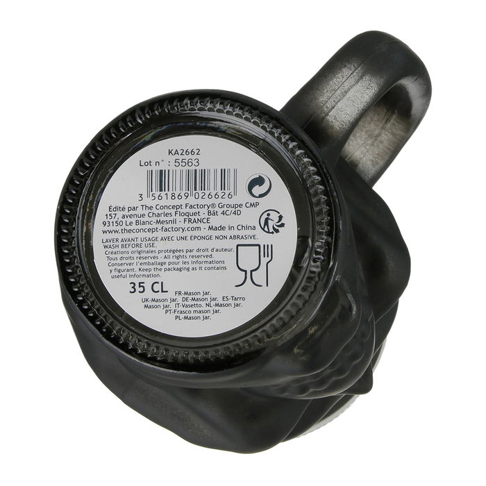 The Concept Factory Mug T 350 Ml Calavera Negra Cristal Con Tapa Metal Y Pajita Reutilizable