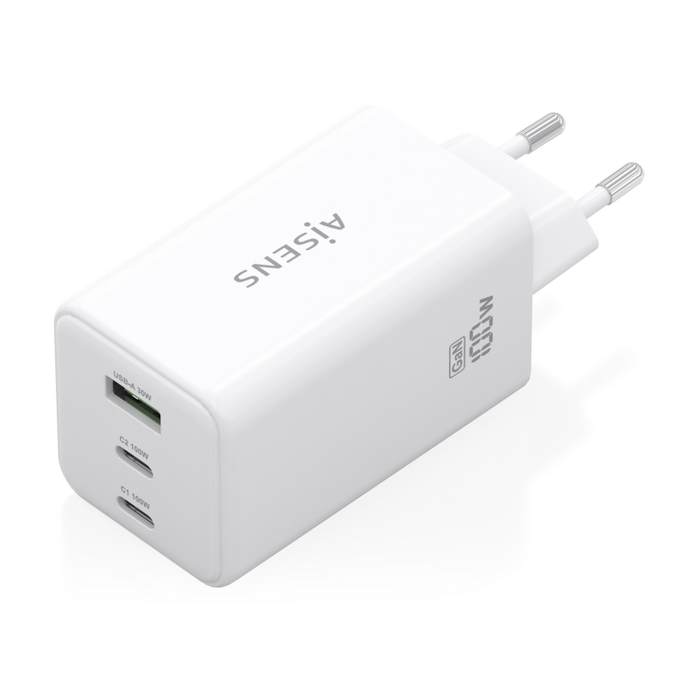 AISENS Cargador GaN 100W, 2x USB-C PD3.0 QC4.0 QC5.0, 1x USB-A QC3.0, Blanco