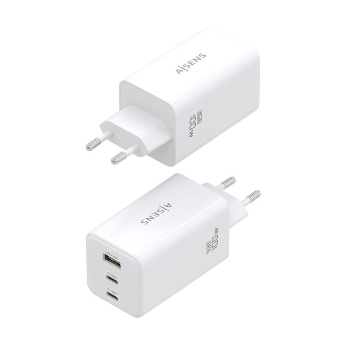 Aisens Cargador GaN 100W 2x USB-C y 1x USB-A Blanco ASCH-100W3P051-W Aisens Cargador GaN 100W 2x USB-C y 1x USB-A Blanco ASCH-100W3P051-W