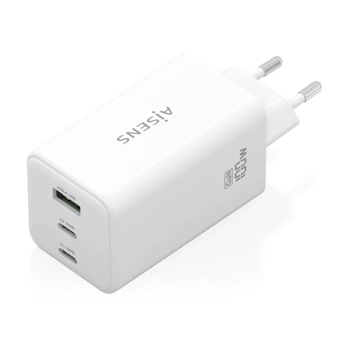 Aisens ASCH-100W3P051-W Cargador GaN 100W con 2 Puertos USB-C PD3.0/QC4.0/QC5.0 y 1 Puerto USB-A QC3.0 para Carga Rápida de Laptops y Móviles - Blanco