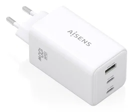 Aisens Cargador GaN 100W, 2 puertos USB-C PD 3.0 QC 4.0 QC 5.0, 1 puerto USB-A QC 3.0, Blanco