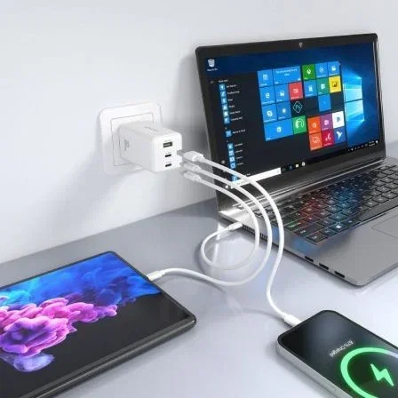 Aisens Cargador GaN 100W, 2 puertos USB-C PD 3.0 QC 4.0 QC 5.0, 1 puerto USB-A QC 3.0, Blanco